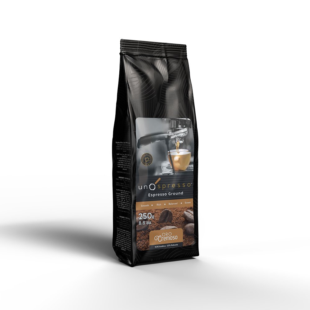 أورو كريموسو - أونو سبريسو - حبوب قهوة اسبريسو مطحونة - طبيعية 100% من أجود حقول القهوة - ناعمة المذاق - 250 جرام
